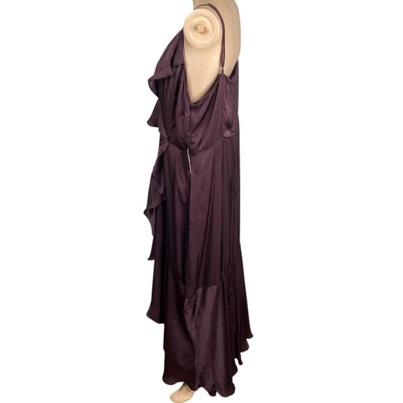 NWT Express Dark Purple Satin Ruffle Hi-Low Wrap Midi Dress SZ XL - Picture 8 of 10